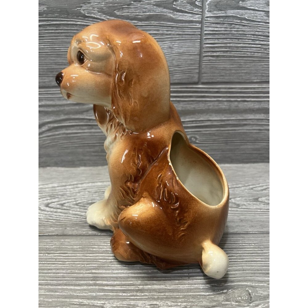 Vintage Ceramic Cocker Spaniel Puppy Dog Planter 7.5” Midcentury Figurine - Picture 2 of 9